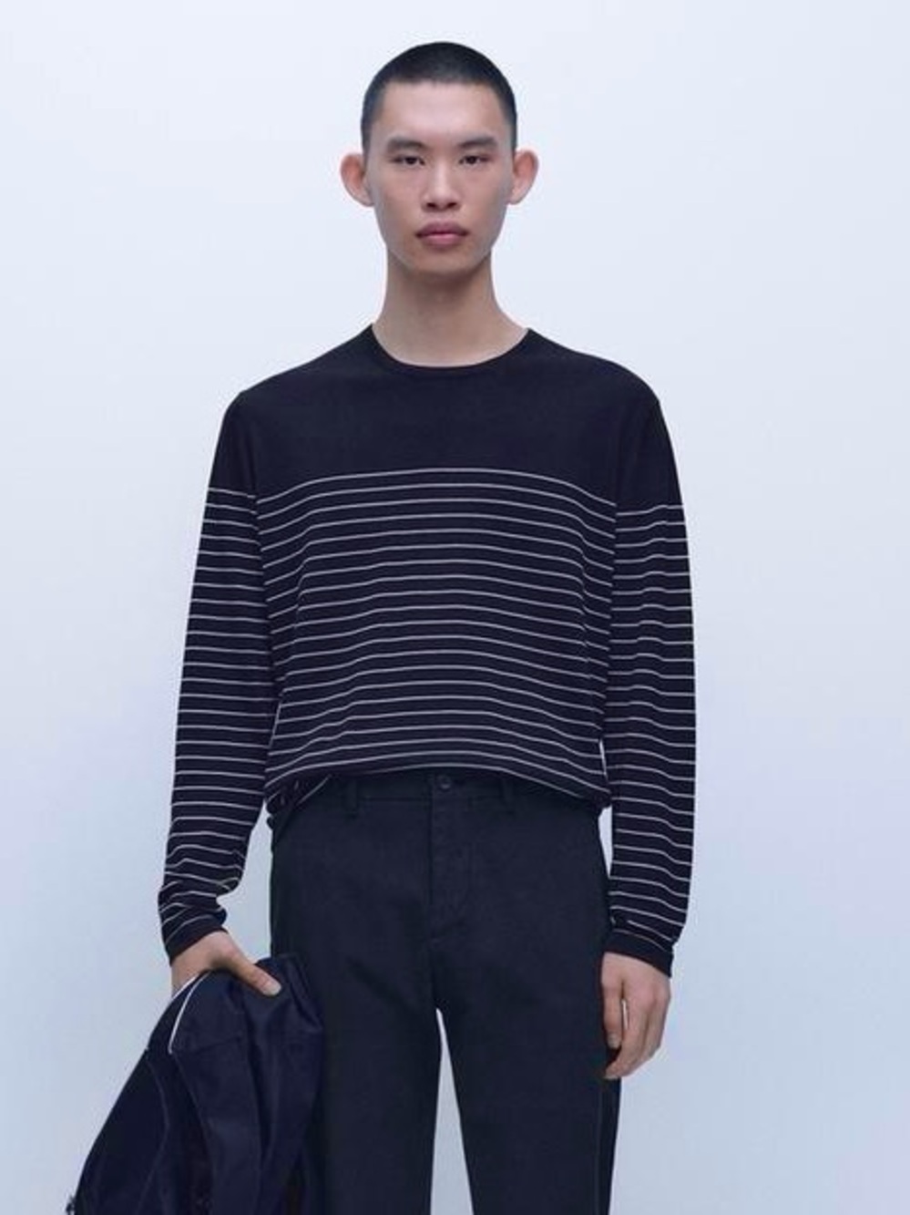 Zara Man Striped Button Shoulder Top – Navy/White,‎ Men’s Medium 🟦⚪